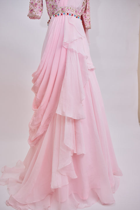 Baby Pink Chiffon Lehenga