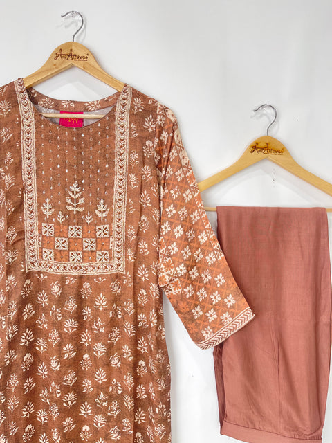 Brown Kurta & Pant Set in Gajji Silk