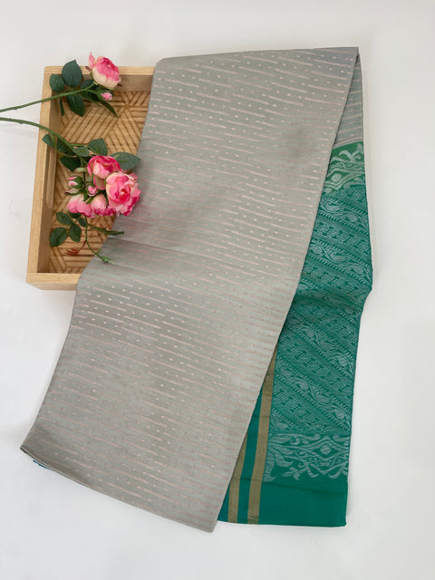 Ash and Green Kanjivaram Saree