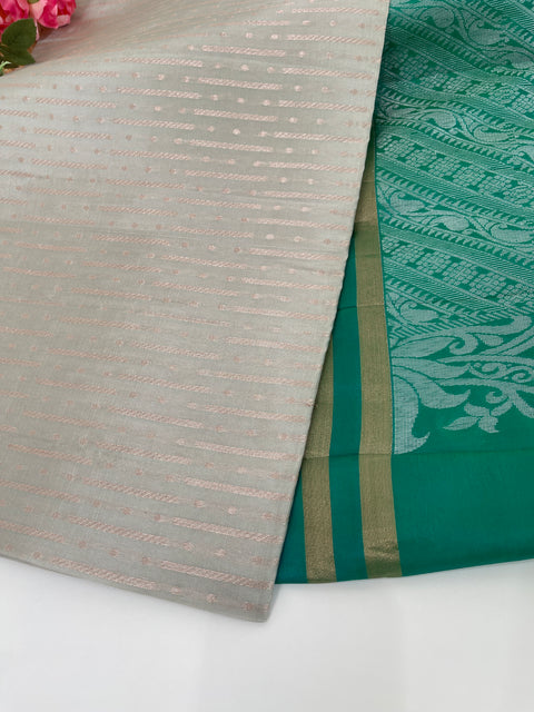 Ash and Green Kanjivaram Saree