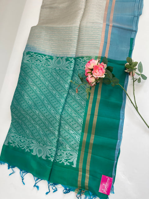 Ash and Green Kanjivaram Saree