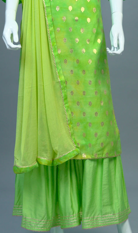 Green Chanderi Crepe Kurta, Pants and Dupatta set