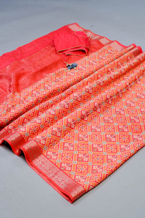 Orange Chanderi Cotton Saree Saree