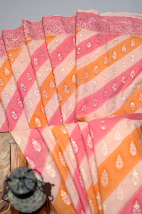 Peach Chanderi Silk Saree