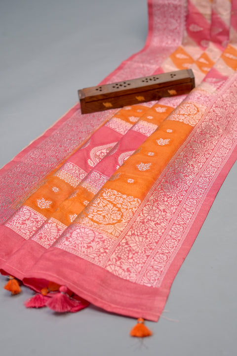 Peach Chanderi Silk Saree