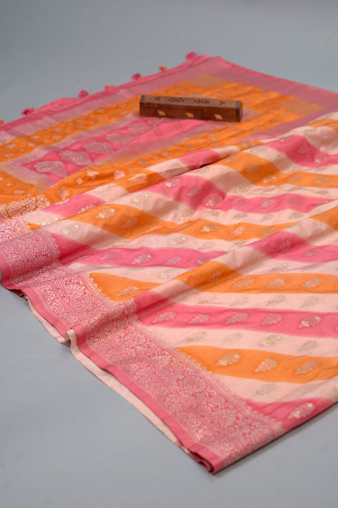 Peach Chanderi Silk Saree