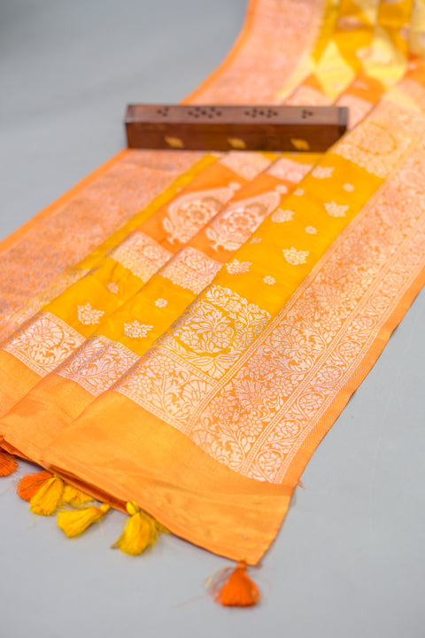 Yellow Chanderi Silk Saree