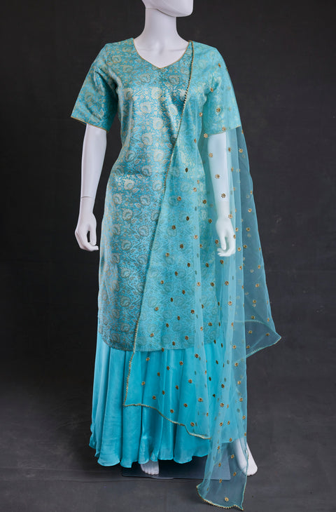 Blue Kurta ,skirt palazzo with duppata