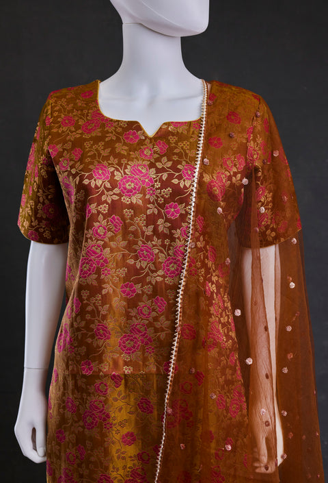 Brown  kurta,skirt palazzo with duppata