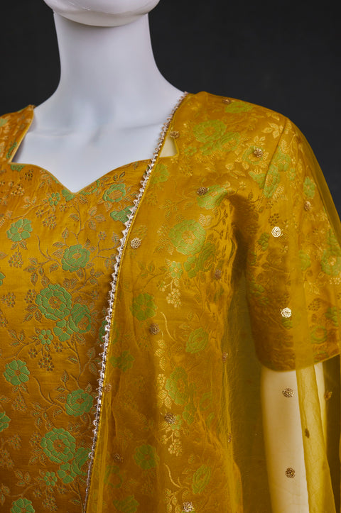 Yellow  kurta,skirt palazzo with duppata