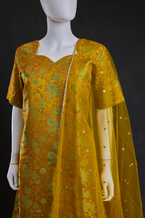 Yellow  kurta,skirt palazzo with duppata