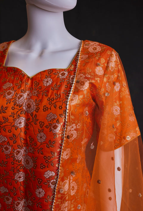 Orange kurta,skirt palazzo with duppata