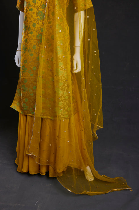 Yellow  kurta,skirt palazzo with duppata