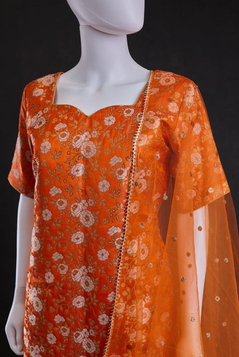 Orange kurta,skirt palazzo with duppata