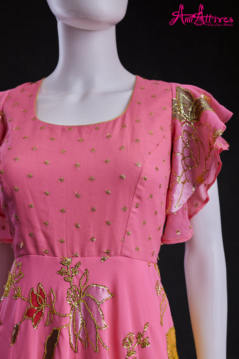 Pink Georgette Gown with all over Sequence