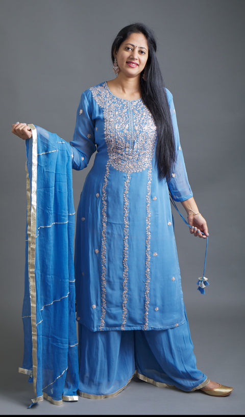 Blue Kurta, Pant and Dupatta set