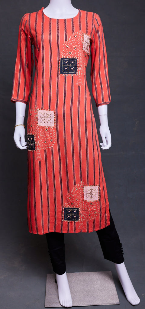 Orange black Straight Kurti