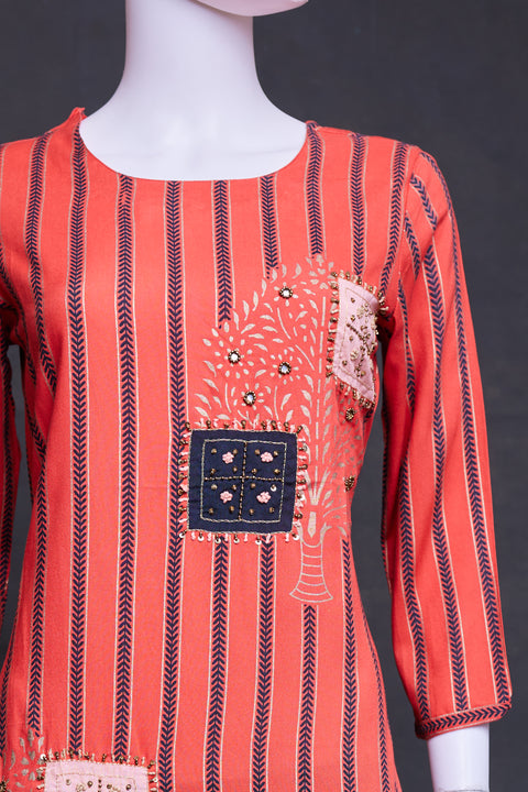 Orange black Straight Kurti