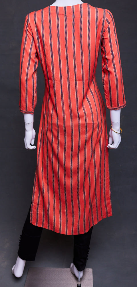 Orange black Straight Kurti