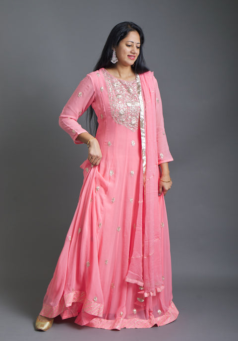 Peach Kurta, Pant and Dupatta set