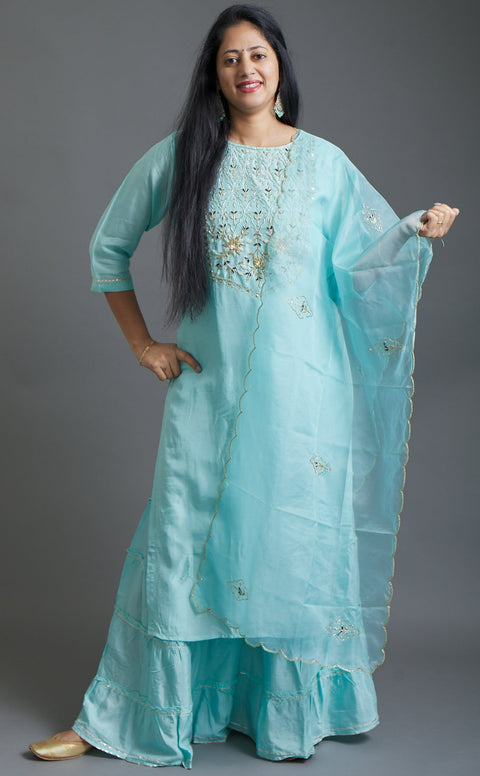 Blue Kurta, Pant and Dupatta set