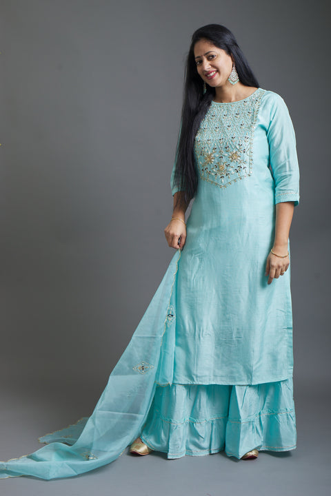 Blue Kurta, Pant and Dupatta set