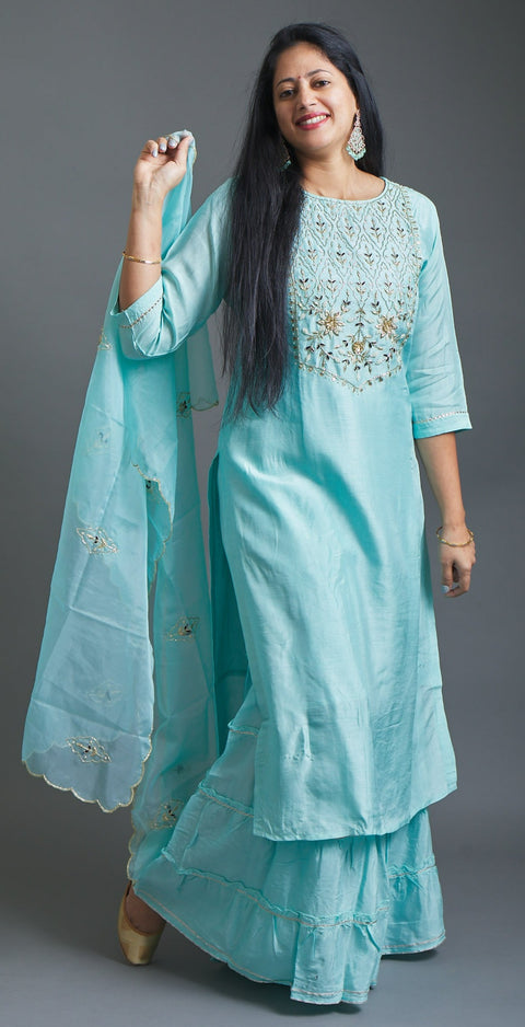 Blue Kurta, Pant and Dupatta set