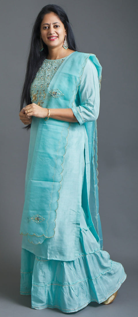 Blue Kurta, Pant and Dupatta set