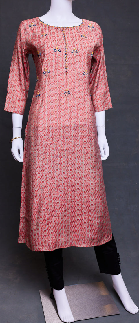 Brown and Pink Straight Kurti