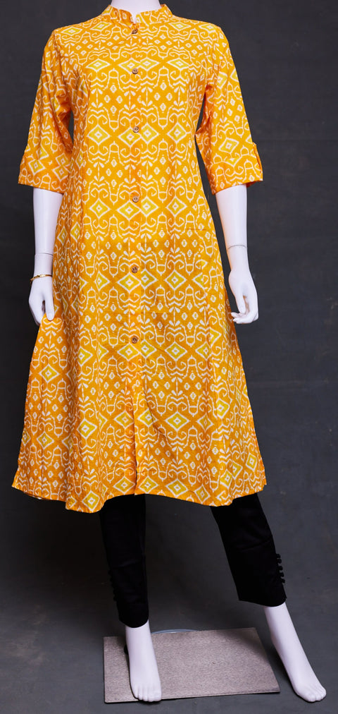 Yellow ikat Print Straight Kurti