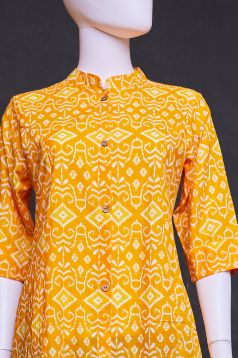 Yellow ikat Print Straight Kurti