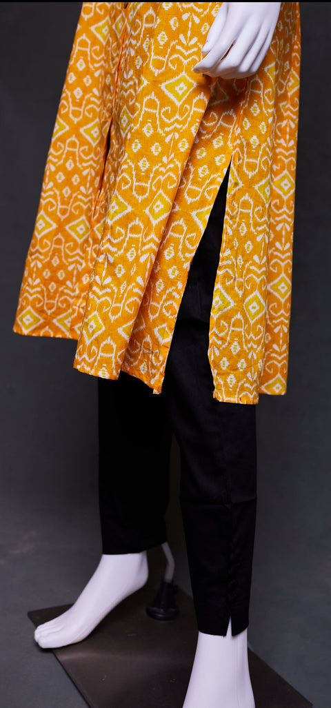 Yellow ikat Print Straight Kurti