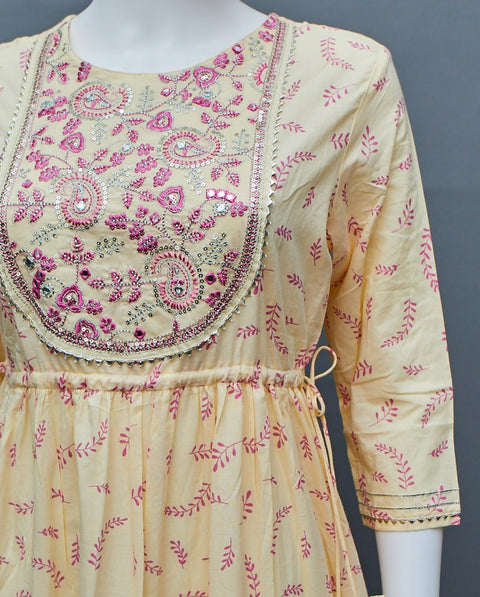 Yellow Pink  A-Line Kurti