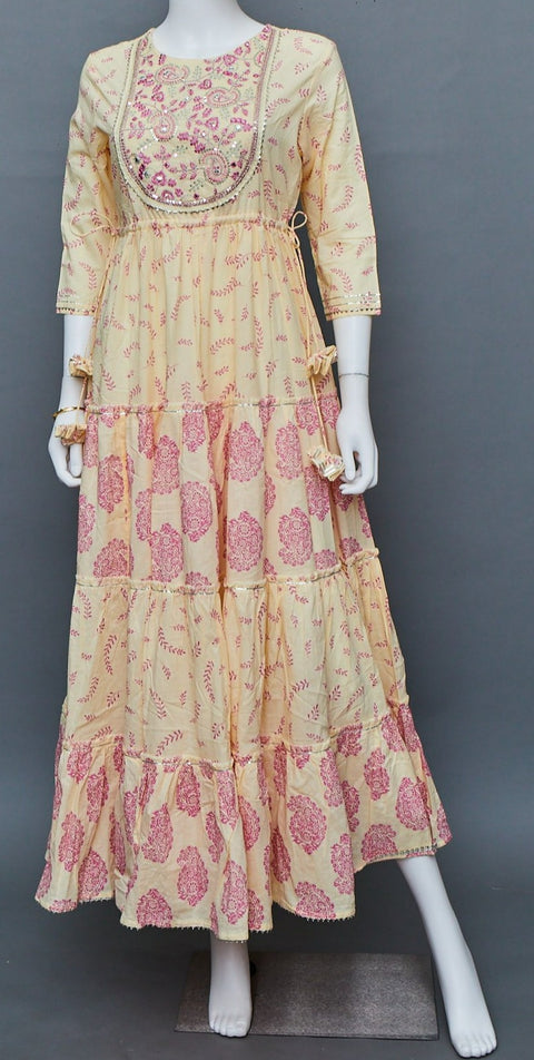 Yellow Pink  A-Line Kurti