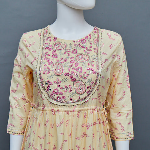 Yellow Pink  A-Line Kurti