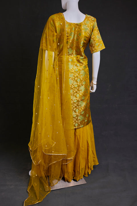 Yellow  kurta,skirt palazzo with duppata