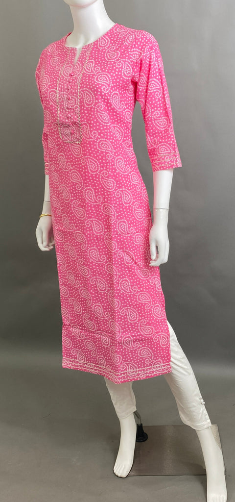 Pink cotton Bandini Straight Kurti