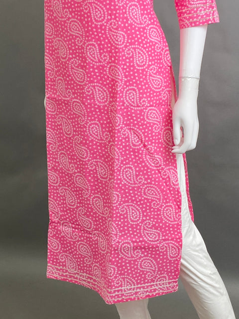 Pink cotton Bandini Straight Kurti