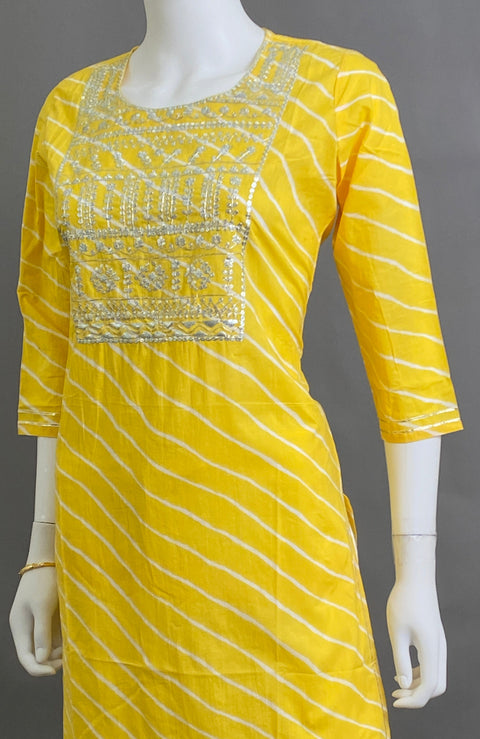 Yellow cotton Straight Kurti