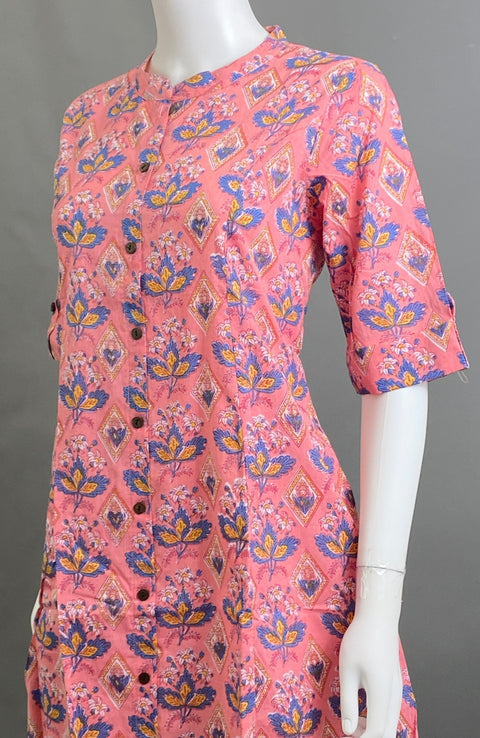 Pink cotton Straight Kurti