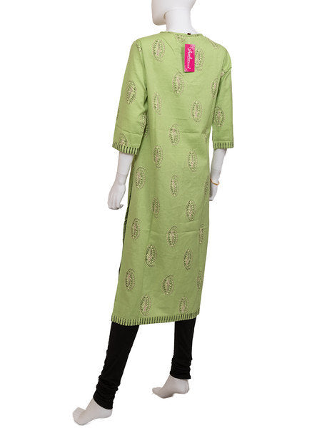 Green Straight Kurti In Cotton